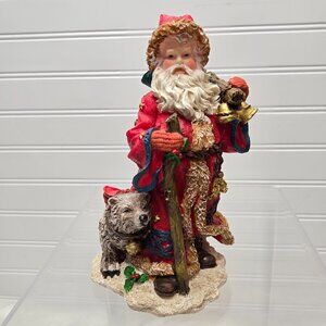 VTG K's Collection Old World Santa Figurine w/ Bear Staff Bells Bag of Gifts 8"